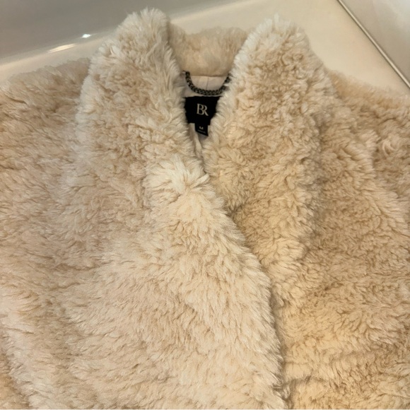 Banana Republic Women’s Collarless Cozy Cream/Ivory Sherpa Jacket Size M Pockets - Picture 2 of 12